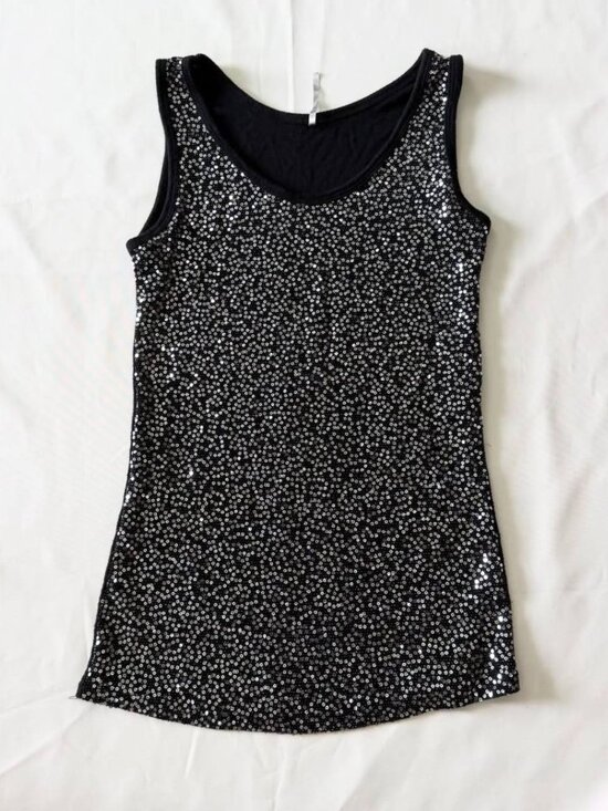 Tops - Black Sequin Tank Top Sparkly Sleeveless Y2K Party Going Out Top